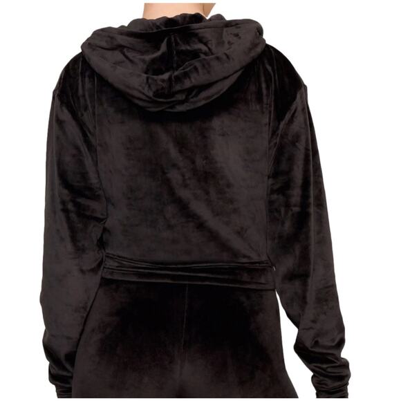 Skims Velour Zip Up Cropped Hoodie in Black - Picture 2 of 8